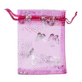 Tovip Wholesale 100PCS Organza Bag Butterfly Design Wedding Pouches Jewelry Packaging Bags (Rose Red, 3.5x4.5 (9x12cm))