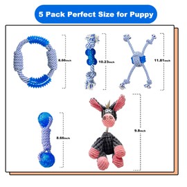 LWBMG Dog Rope Toys 5 Pack, Indestructible Dog Chew Toys, Puppy Teething Toy for Boredom, Convex Design Cotton Rope Rubber Dog Toys, Tug of War Dog Toy for Medium and Large Dogs