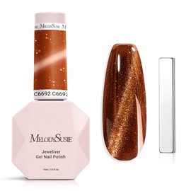 MelodySusie Jeweliver Cat Eye Gel Nail Polish, 0.5 Fl Oz Brown Glitter Holographic Magnetic Nail Polish with Magnet, UV Gel for Nail Art Manicure - Color: Honey Brown C6692