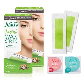 Nad's Tiras de cera facial, depilación facial para mujeres, kit de depilación con 48 tiras de cera facial + 8 toallitas de aceite calmante + polvo de protección de la piel