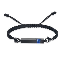 constantlife Birthstone Crystal Cube Urn Bracelet for Ashes Braided Rope Adjustable Bangle Cremation Memorial Jewelry Loved Ones Funeral Keepsake Gift for Women Men (Black-Blue)