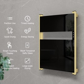 Evokor Heated Towel Rack for Bathroom, Towel Warmer with Timer Wall Mounted, Electric Towel Warmers, Bath Towel Heater with Black Tempered Safty Glass, Graphene, Towel Drying Rack- 26.8 x18 inch