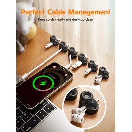 gliship 6 Pack Magnetic Cable Clips, Smooth Adjustable Cell Phone Cord Holder with Shoe-Shaped, String Light Clips for Home, Office, Wall, Nightstand, Birthday Banner, Colorful Lights-Black