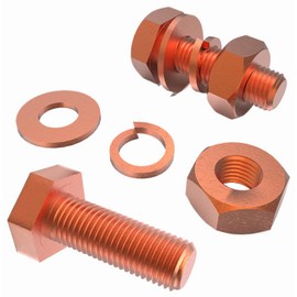 2pcs M8 X 20mm Hexagon Bolts + M8 Hex Nuts + Flat Washers + Spring Lock Washers Kit, T2 Conductive Pure Copper Hex Head Screw Bolt