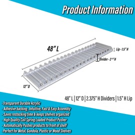 STORE FIXTURES DIRECT Auto Feed Shelf Product Pusher Kit, Adjustable Pushing System for 48" L x 12" D Shelves, 2 Pack