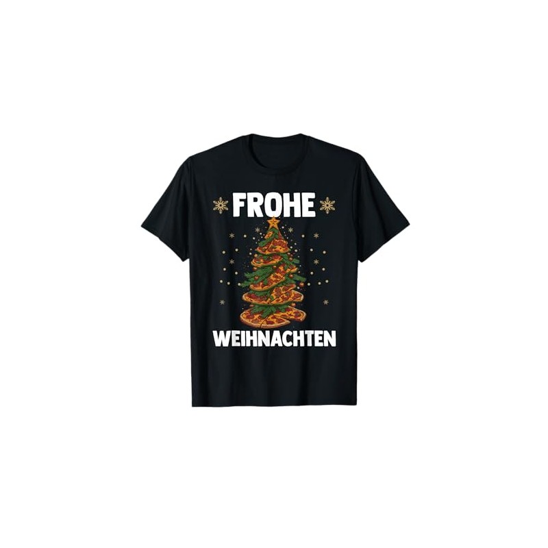 Merry Christmas Pizza Christmas Tree T-Shirt, black