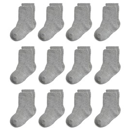 YANWANG 12 Pairs Non-Skid Cotton Socks with Grip for Baby Toddler Boys Girls(Grey-12 Pair,1-3 Years)