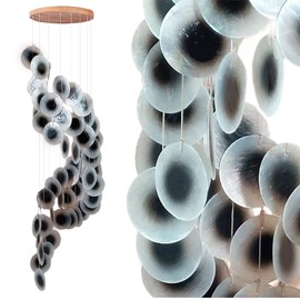 ART-CRAFT Capiz Shell Chain Garland Spiral Black and White as Hanging Decoration for Windows or Decoration Living Room Garden Decoration Length 90 cm