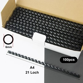 Plastic Binding Combs, Plastic Binding Combs, Pack of 100 Plastic Binding Combs, 21 Rings, 6 mm Spiral Spine Set, 20 Sheets, A4 Spine Spools, Black