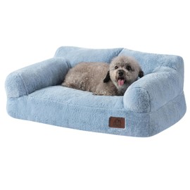 Hollypet Fluffy Plush Pet Cat Couch Soft Calming Pet Sofa Beds for Medium Small Cats and Dogs, Sky Blue