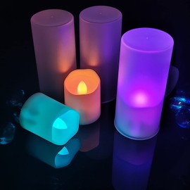 Rechargeable Tea Light Candles with Remtoe Control & Timer, 6pcs Votive Flameless Flickering Tealight Fake Candle for Wedding Party Home Christmas Decoration Seasonal & Festival Celebration (Colorful)
