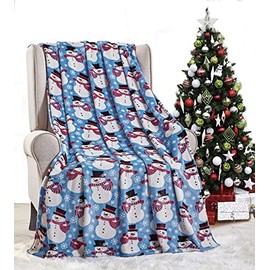 FAITH, HOPE, LOVE HOME DÉCOR Happy Holidays Microplush Throw Blanket (50'' x 60'') - Blue Snowman Themed Throw Blanket