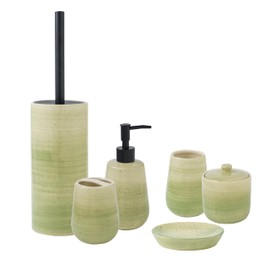 SURUI 6-Piece Ceramic Bathroom Accessories Set, Includes Lotion Dispenser, Cotton jar, soap Dish, Tumbler, Toothbrush Holder, and Toilet Brush（Green）