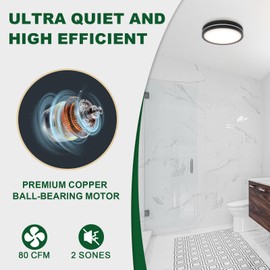 Akicon Bathroom Exhaust Fan with Light, 80 CFM 2.0 Sones Bathroom Fans for Ceiling, 3CCT 15W Dimmable LED Light and 3.5W Nightlight Vent Fan Combo for Home, Round, Black