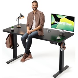 DeskShow Electric Standing Desk Adjustable - 47 x 24 Inch Sit Stand up Desk with Cable Management - 3 Memory Preset Adjustable Height Table