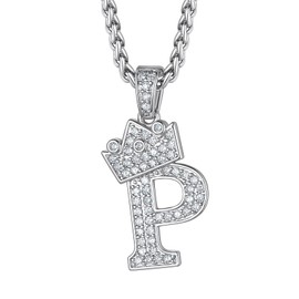 Richsteel Initial P Necklace Chunky Silver Chain Necklaces For Women Men Rapper Letter Pendant