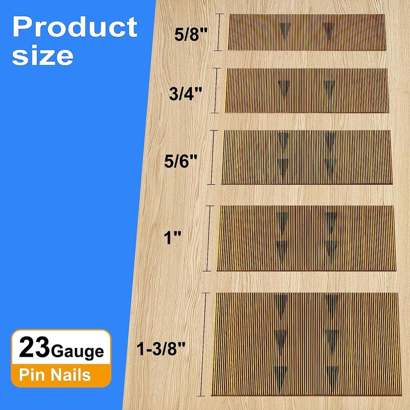 SimCos 23 Gauge Pinner Nails (5/8",3/4",5/6",1",1-3/8") assorted 5 sizes' Headless