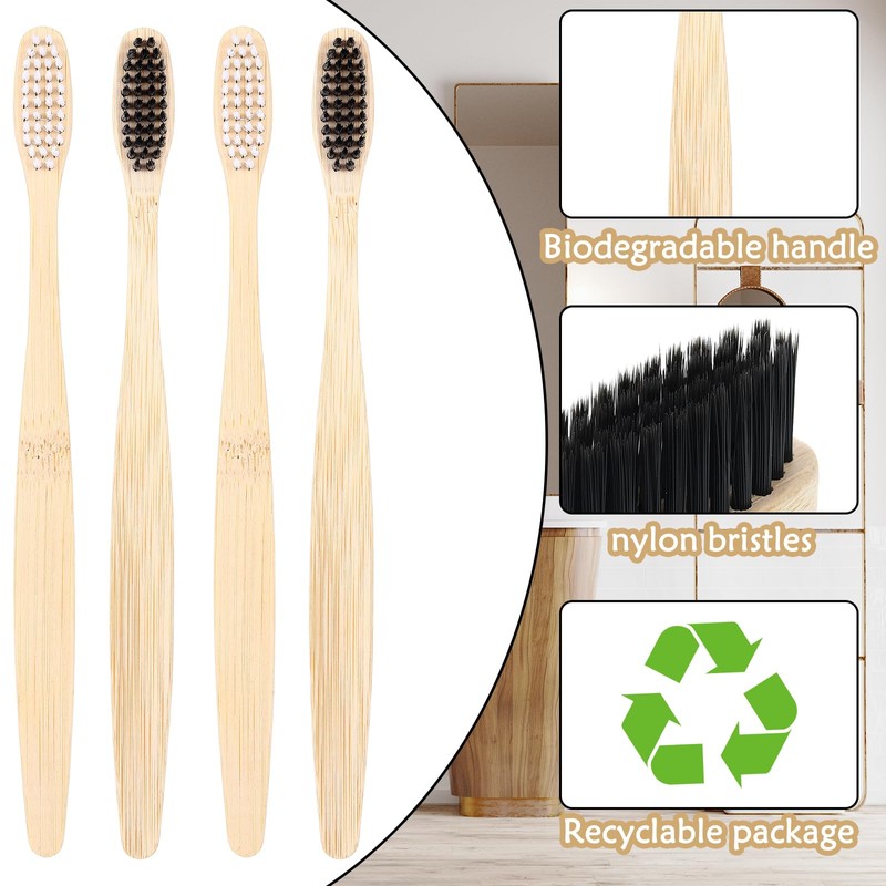 Vesici 200 Pieces Bamboo Toothbrushes Bulk Soft Bristles Toothbrushes with