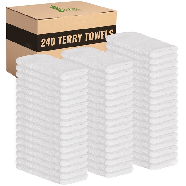GREEN LIFESTYLE Terry Towels, White Rags, Bar Towels, 100% Cotton Absorbent and Durable, Multipurpose Cleaning Rags, Cotton Cleaning Rags, Kitchen Rags, Reusable Shop Rags (14”x17”, Pack of 240)