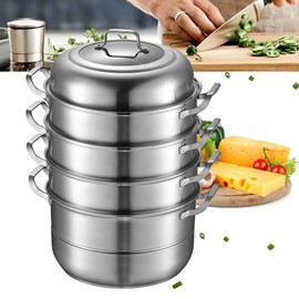 AngelcityCC 5 Tier Layer Stainless Steel Steamer Pot For Cooking With Stackable Pan and Lid, Food Steamer, Vegetable Steamer Cooker, Multi Tier Steamer Cookware Pot 12.8 In, silver