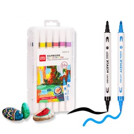 deli Paint Markers Dual Tip Quick Drying Acrylic Marker Pens for Kids Paint Pens for Wood Rock Canvas (12 Colors) (12)