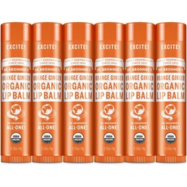 Dr. Bronner's Bálsamo labial orgánico hidratante y reparador, con aceites esenciales - Naranja Jengibre, 4 g (6 Pack)