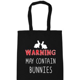 Hippowarehouse Warning May Contain Bunnies Tote Shopping Gym Beach Bag 42cm x38cm, 10 litres