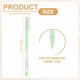 PATIKIL 24 Pcs Colored Gel Pens, 0.5mm Fine Point Pastel Gel Pens High Light Ink for DIY Projects Painting Journaling Notebook Black Paper Drawing, 16cm Length Green Ink