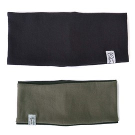 Charm Turban Hair Band, Ribbed, Reversible, Cotton, Hair Band, Wide, One Size Fits Most, Black x Khaki