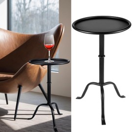 RattanView 1 Pcs Metal Martini Table Pedestal Small Side Table 12.5 x 12.5 x 20.6 Inches for Living Room Bedroom (Black)
