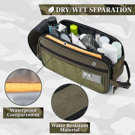 PAVILIA Extra Large Tactical Toiletry Bag for Men, Hygiene Travel Bag, Military Dopp Kit, Water Resistant Molle Pouch, Mens Shaving Grooming Essentials, Bathroom Shower Small Organizer Case, Olive