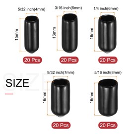 sourcing map 100pcs Round Rubber End Caps Protective Caps 4mm 5mm 6mm 7mm 8mm Black Screw Thread Protectors
