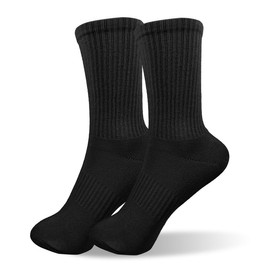 Ribbed Knit Athletic Socks for Women Men Cotton Breathable Running Crew Sock Casual Comfort for Sports Black Medium