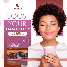 Mushroom Coffee by Javita, Immune and Defend Blend of Chaga, Lion's Mane and Dark Roast Coffee for Morning Boost, Immune Support; Keto-friendly, 1 box / 24 (3.5 g) sticks