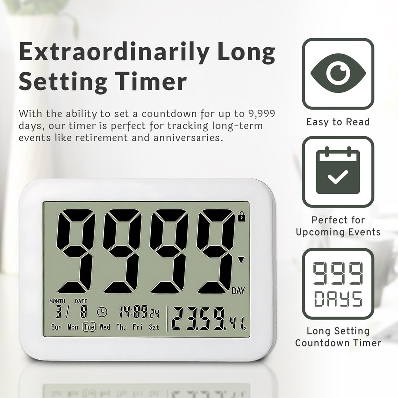 Countables 9999 Days Countdown Clock - Reusable Count Down Timer