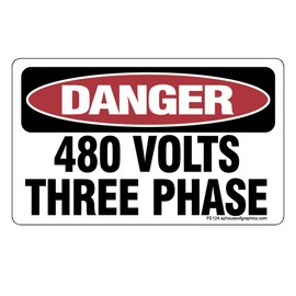 AZ House of Graphics Danger 480 Volts Three Phase Stickers - Small 2.5 in x 1.5 in - 1 Pack