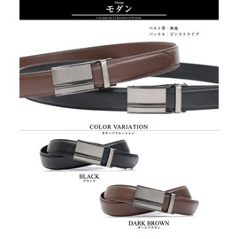 BEEL Men's Veil Belt, Cowhide Leather, Auto Lock Belt, Gentleman's, No Holes, Large Size, Business Suit, Casual, black b