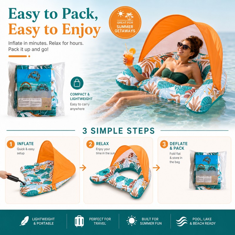 Inflatable Pool Float with Canopy for Adults – Shaded Lounge
