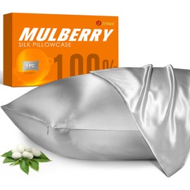 2 Pack 100% Mulberry Silk Pillowcase for Hair and Skin, 22 Momme Natural Silk Pillow Cases Set of 2 with Zipper, Pillow Cover for Women Mom Men(2 Pcack Silver Grey, Queen 20''×30'')