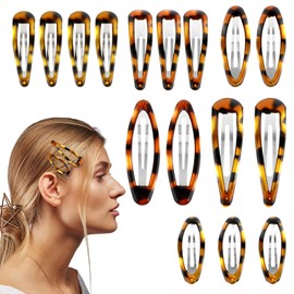 COMNICO Hair Clips, 16Pcs Classic Tortoise Snap Hair Clip Non Slip for Women Girls Oval Water Drop Shape Hair Barrettes Various Sizes and Styles Vintage Hairpin Accessories for All Hair Types