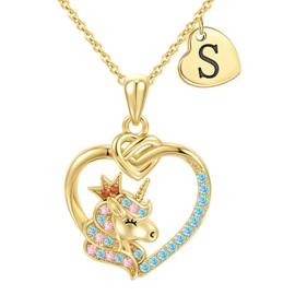 Maxcate Unicorn Initial Necklaces Gifts for Girls - 18K Real Gold Filled Unicorn Heart S Initial Letter Necklace Teen Girls Gifts Trendy Stuff Birthday Gift for 5 6 7 8 9 10 Year Old Girl Gift