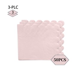 50 Pieces 3-ply Light Pink Napkin Disposable Scalloped Cocktail Napkins Beverage Napkins Dessert Napkins Paper Napkins for Wedding Birthday Party Paper Dinner Napkins Suitable for Party Supplies
