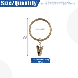 Glarks 40Pcs 35mm/1.4 Inch Bronze Curtain Rings with Clips, Rustproof Metal Drapery Curtain Hanging Rings with Drapery Clips, Decorative Curtain Rod Clips Rings Hangers for Window Door Shower Curtain