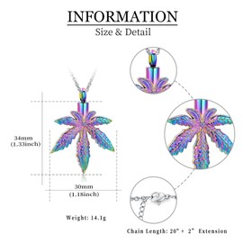 Urn Necklace for Ashes Maple Leaf Cremation Jewelry for Women Men Stainless Steel Ashes Pendant Leaf Cremation Jewelry Urn Pendant Ashes Holder Memorial Necklace (rainbow)