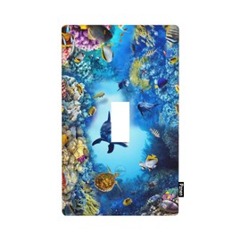 Pznen Sea Dolphin Light Switch Cover Undersea Corals Tropical Fishes Dolphins Single Toggle Wall Plate 1 Gang Switchplate Home Decor for Bedroom Bathroom 4.5"x 2.76"