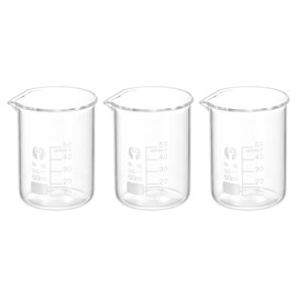 PATIKIL 3Pcs 50ml Low Form Glass Beaker, 3.3 Borosilicate Glass Graduated Printed Scale Measuring Cups with Spout for Kitchen Lab Liquids
