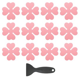 PATIKIL 12 Pcs Non Slip Bathtub Stickers, Anti Slip Shower Stickers with Scraper Bathroom Shower Floor Decals Four Leaf Shape Cute Treads Tubs, Pink