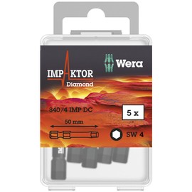 Wera - 5057644001 840/4 Diamond Coated Impaktor Screwdriver Bits for 4 mm Hexagon Socket Screws, Pack of 5