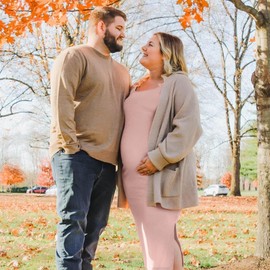 LAHILO Long Sleeve Maternity Sweater Dress,Knit Ribbed Maternity Bodycon Dress for Photoshoot/Baby Shower Pink