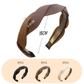 HUTRADE Pack of 3 Fashion Headbands for Women and Girls, Wide Braided Headband, Fabric Hair Bands with Teeth, 3 cm Non-Slip Headband Accessories, 3 Colours